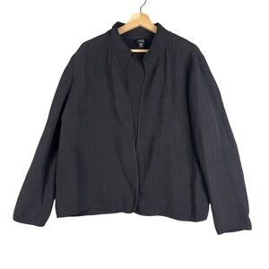 Eileen Fisher‎ Black Jacket Blazer Crincle Size M Zip Up Long sleeve Casual